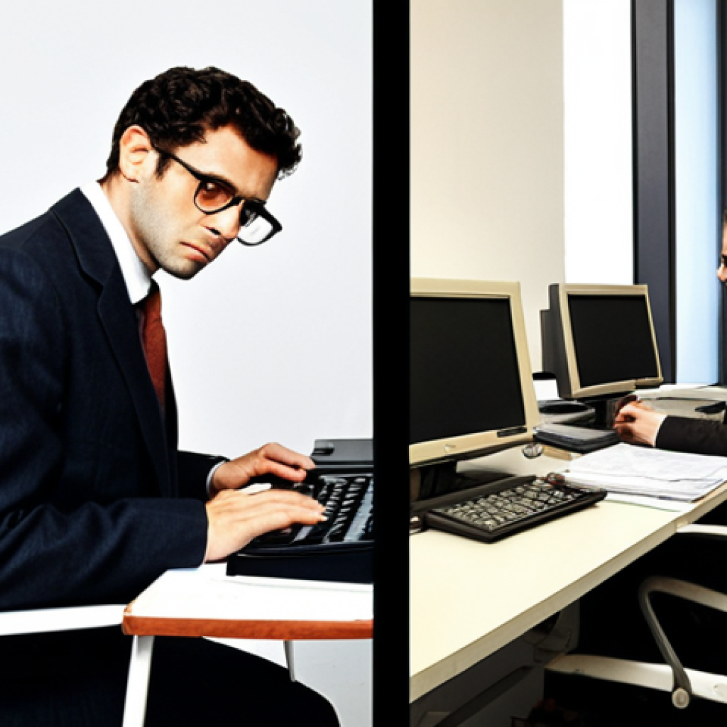 **

Prompt: "A split-screen image. On the left, a traditional Italian commercialista's office: cluttered desk, stacks of paper documents, a vintage calculator, and a stern-looking accountant in a conservative suit. On the right, a modern, minimalist office: a clean desk with a laptop, multiple monitors displaying data visualizations, and a young, stylish commercialista using a tablet. The overall style should be professional and slightly humorous, highlighting the contrast between the old and new."

**