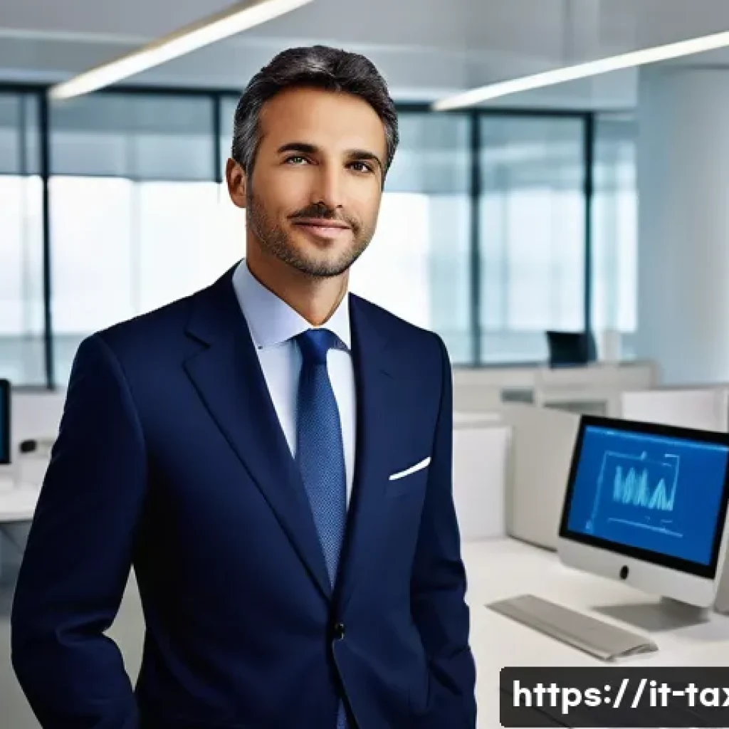 세무사와 기업 세금 문제 해결 - **Prompt:** A sophisticated Italian "commercialista" (tax consultant), dressed in sharp business att...