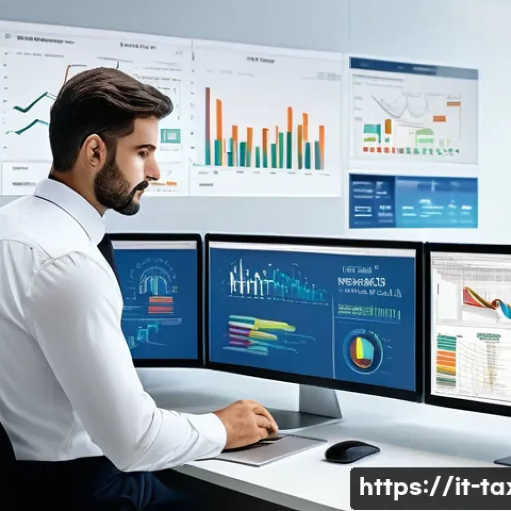 세무사와 데이터 분석 활용 - A modern Italian tax consultant office scene, featuring a professional in smart business attire work...