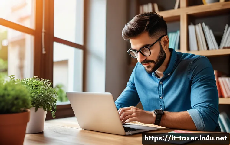 세무사와 소규모 사업자 세금 관리 - A cozy Italian small business office scene featuring a focused entrepreneur in casual smart attire, ...
