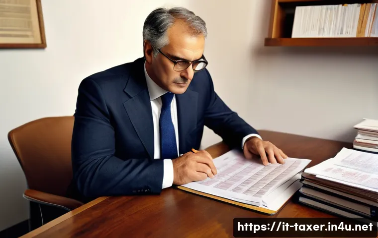 세무사와 세무 조정 - A professional Italian accountant’s office scene showing a middle-aged man in business attire attent...
