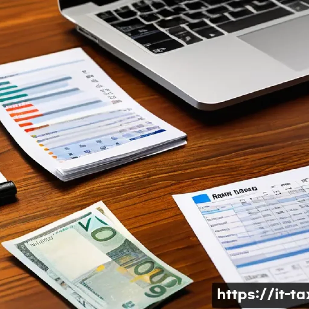 세무사와 임대 소득 세금 신고 - A detailed and professional office scene showing an Italian landlord reviewing rental contracts and ...