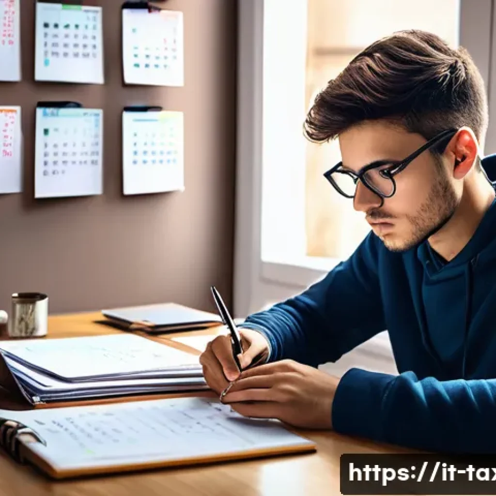 세무사 기출문제 활용법 - A focused Italian student sitting at a tidy wooden desk in a quiet, sunlit room, studying past exam ...