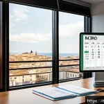세무사 엑셀 사용 꿀팁 - A professional Italian accountant’s modern office setting, with a sleek computer screen displaying a...